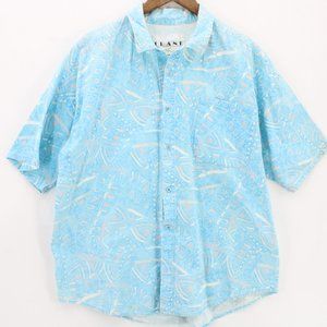 Vintage Frank Shirt Mens Light Blue Button Down Short Sleeve Abstract Pattern L